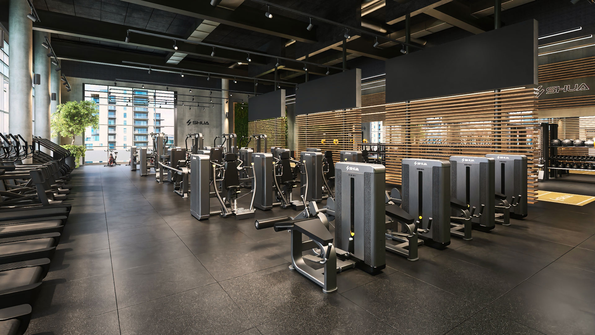 Urbanes Lifestyle Gym mit modernen und innovativen Kraft- & Fitnessgeräten von SHUA.