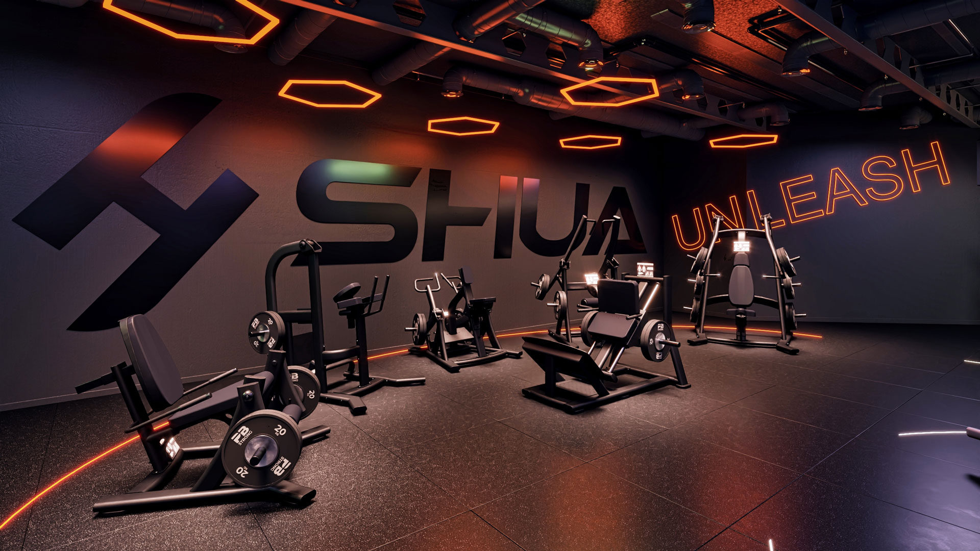 SHUA Plate-Loaded Trainingsfläche in SHUA Performance Gym.